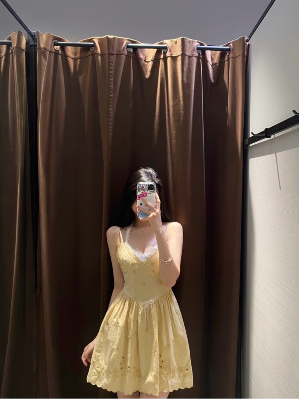 Cute Yellow Embroidered Lace-Trim Mini Dress